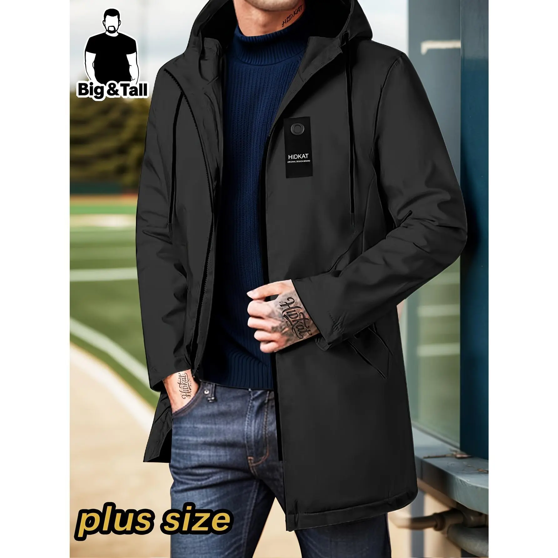 Multi colored American outdoor plus size commuting workwear coat Fat people look thin, plus size hooded windproof and warm jacket Men's plus size fashionable casual hooded windbreaker