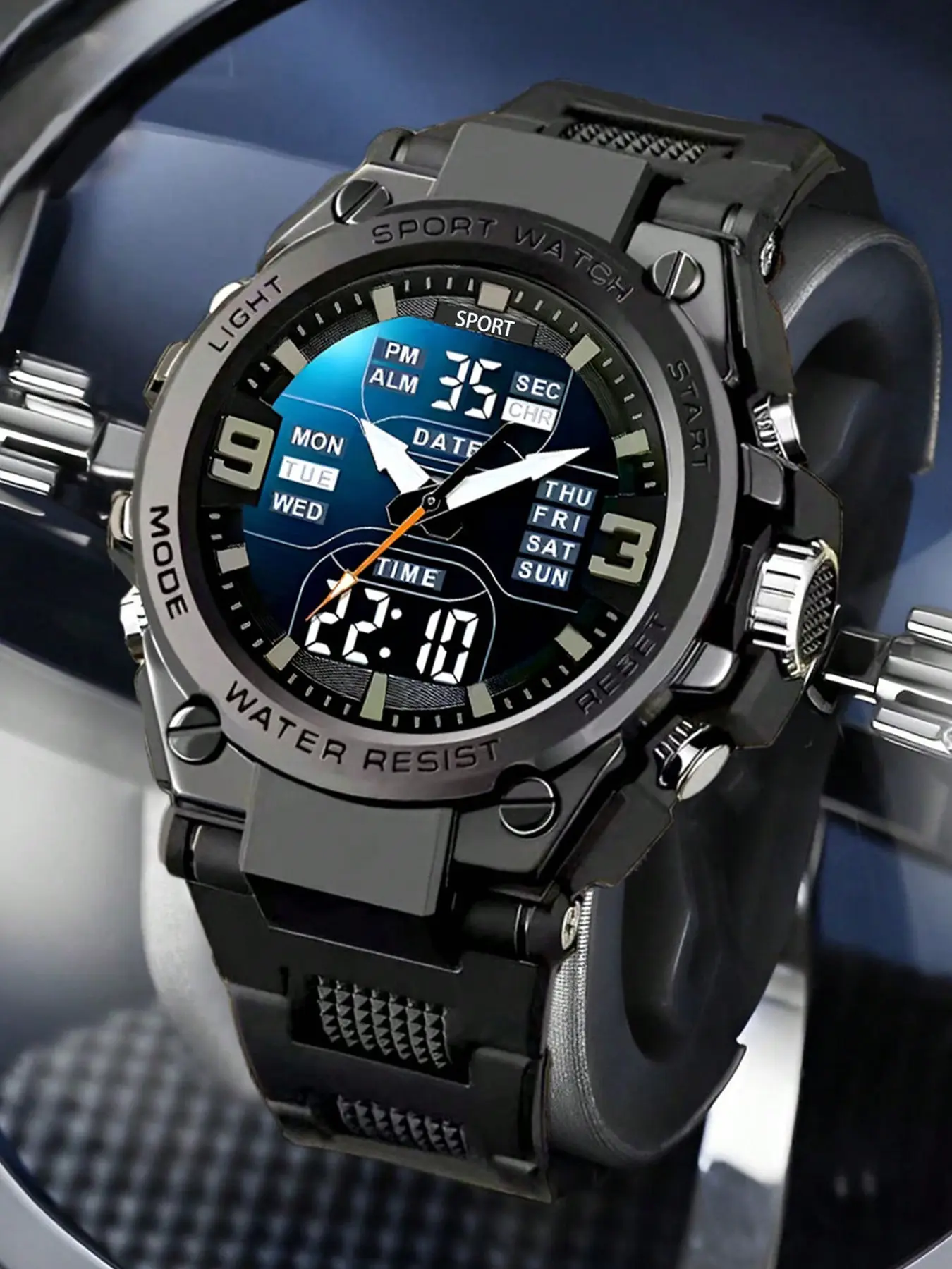 Durable Tactical Electronic Sport Watch Dual Display Wristwatch with Dual Display Screen, Date & Day Show, Ideal for Outdoor Adventures, Summer Vacations and Art Festivals, Water Resistant Digital Watch