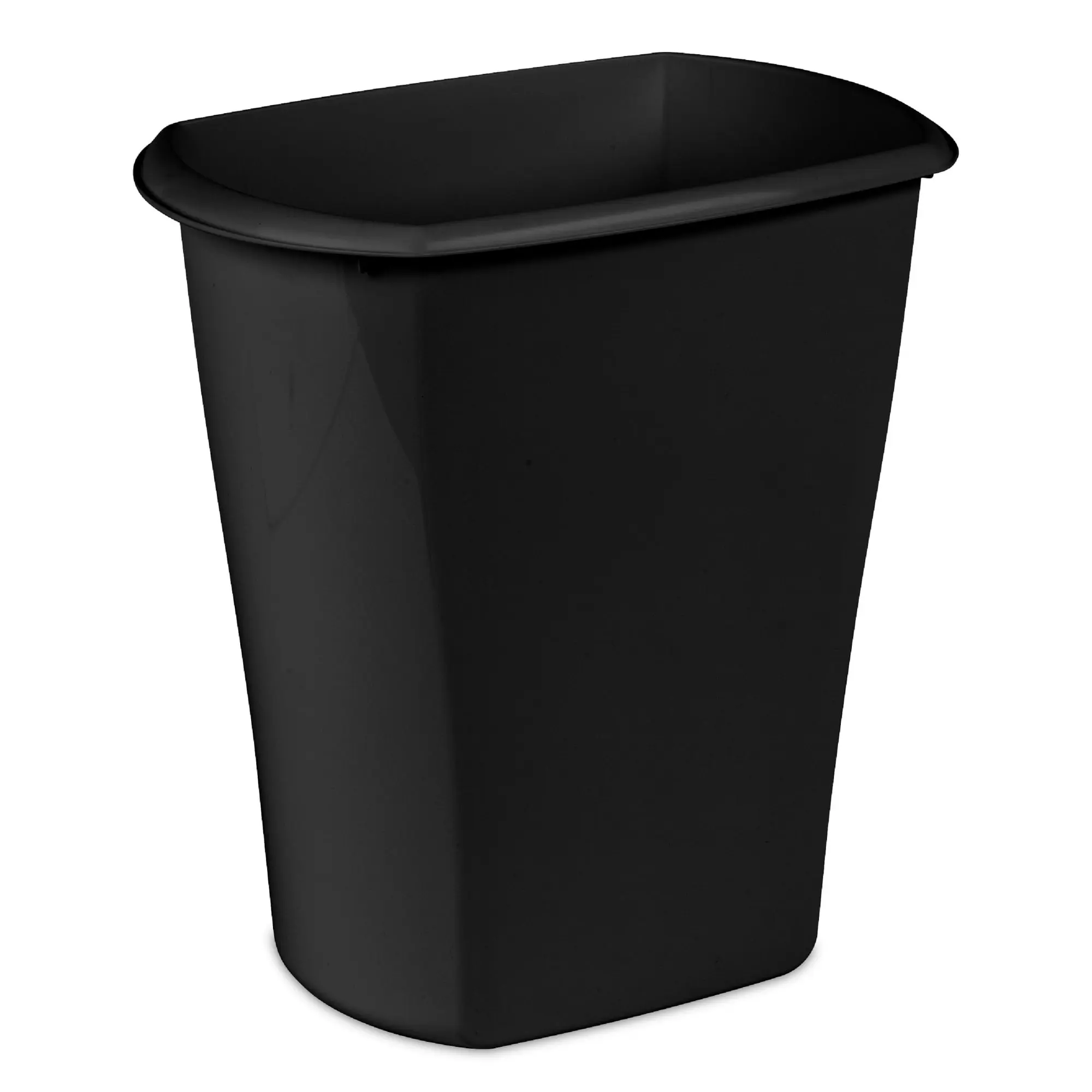 Plastic Rectangle Slim Open-Top Small Bathroom Bin with Rim Handles, 5.5 Gal Black Wastebasket for Office/Home, Top Opening