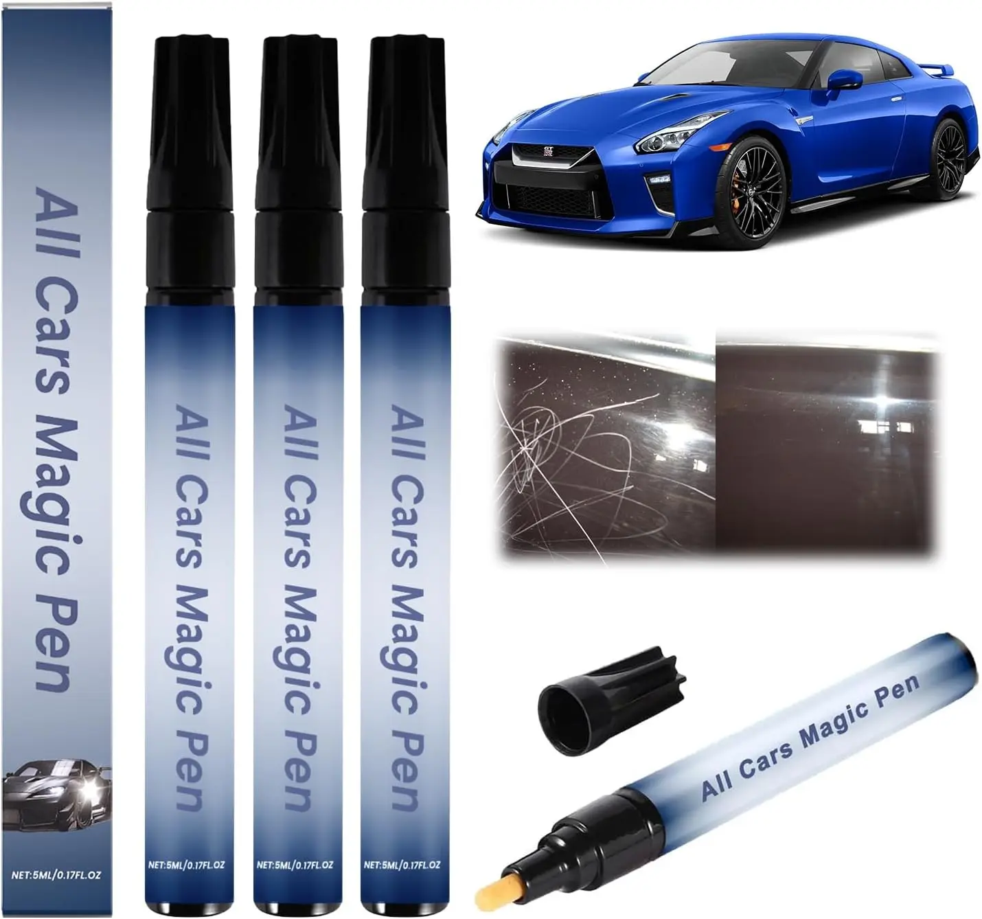 Magic Car Scratch Remover Pen - Universal for All Car Colors, DIY Auto Paint Repair Tool, Quick Fix for Wear, Swirl Marks & Scuffs, Weather-Resistant, Automotive Maintenance Accessory, Auto Must Have Accessories Gadget