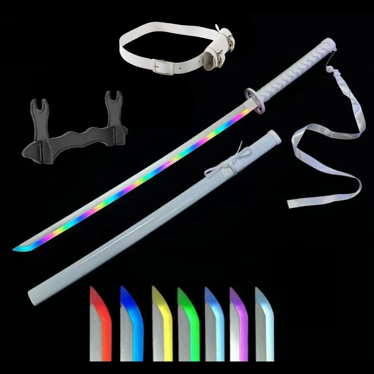 41-in USB Rechargeable Lightsaber, Sode no Shirayuki LED Bleach Cosplay Sword with Belt, Holder & Stand, Fencing Prop for Anime Role-Playing, Gift for Halloween & Christmas, Portable Rechargeable Lightsaber
