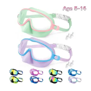 Kids Swim Goggles Set with Nose Guard, Anti-Fog UV Waterproof Dual-Piece Snorkel Mask for Children Aged 5-14 Years Old