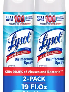 Lysol Disinfectant Spray, Household Essential Cleaning Supplies, Multi-Purpose Room Spray, Antibacterial Sanitizer Spray, Upholstery Deodorizer, Home and Bathroom, Crisp Linen,19 Fl Oz (Pack of 2)