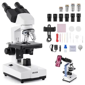【Summervibes】VEVOR Binocular Microscope, 40-5000X Magnification, Professional Compound Microscope for Adult with Dual Stage and Two Sets of Eyepieces, Aluminum Alloy Body, Includes LED Light and Phone Holder
