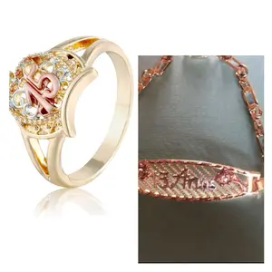 Quince Ring and Bracelet Combo Quinceañera 15th Birthday Special Event 14K Gold Plated Tri Color Set with Gift Box