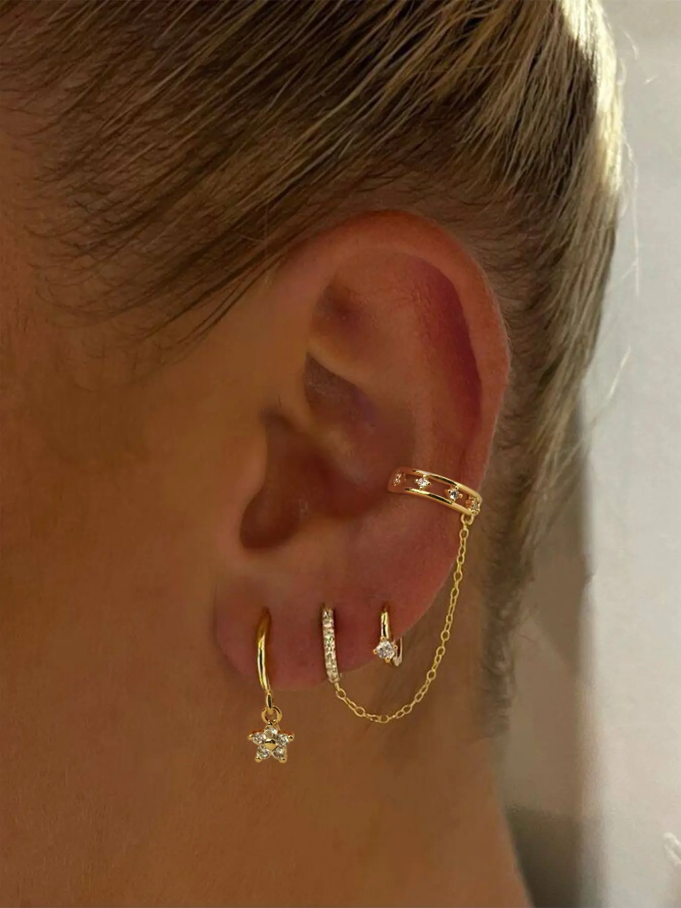 Mini 3-Piece Long Chain Tassel Earrings Set, Earring Stacks, Elegant Copper with Synthetic Zircon Studs, Perfect for All Seasons, Trendy Jewelry