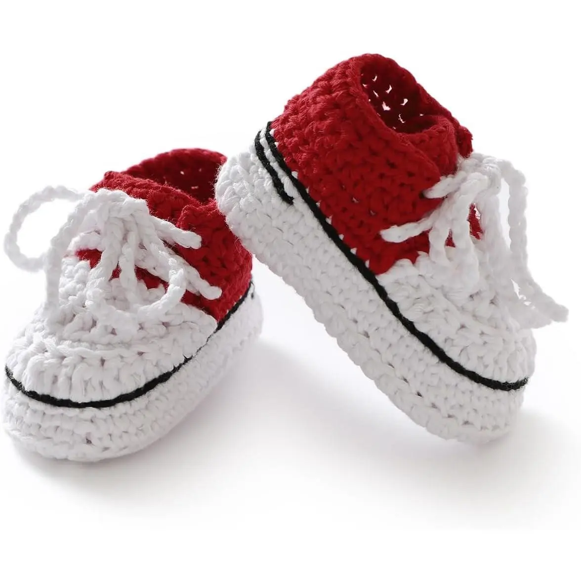 Handmade Crochet Sneaker Booties, Soft 100% Cotton First Walkers for Newborns, Unisex Baby Footwear with Secure Stitching, Round Toe, Playful