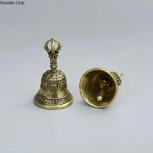 Single Carved Bronze Hand Bell with Handle, Handheld Decorative Bell, Crisp Soothing Sound Meditation & Relaxation Tool, Vintage Style Spiritual Healing Bell for Church Weddings Ceremonies School & Holiday Decor Home Ornament