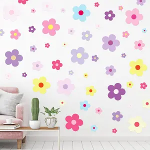 288 Pcs Y2k Cute Flowers Wall Sticker Colorful Floral Wall Decal Vinyl Peel and Stick Preppy Hippie Aesthetic Decor for Nursery Bedroom (9.1 x 11.4 Inch, Lovely Colors)