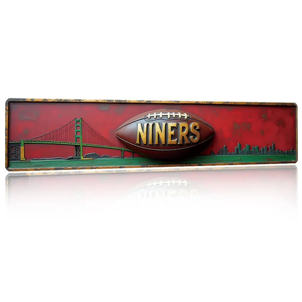 Niners Football Metal Sign Vintage San Francisco Sports Wall Decor Man Cave Aluminum Plaque for Bar Garage Room Outdoor Fence Waterproof 4x16in