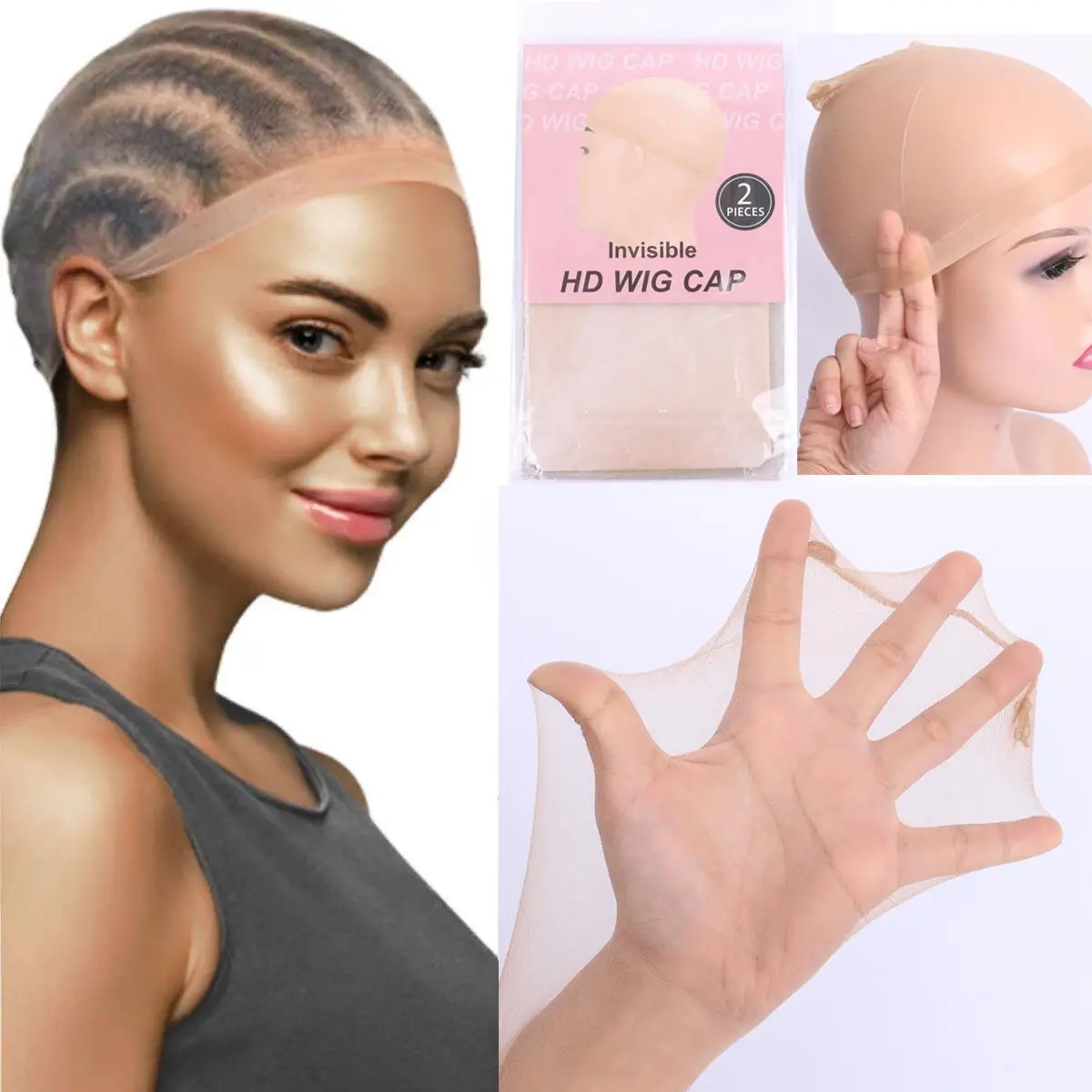 Suntu 2 Pieces Skin Like HD Human Hair Wig Caps