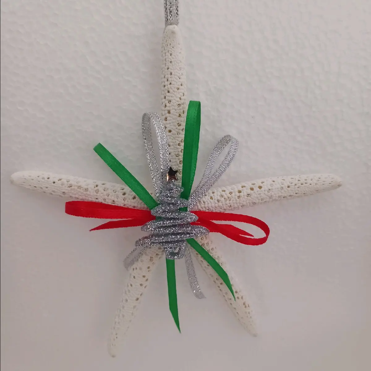 Starfish Christmas Ornaments,  seashell nautical decor.