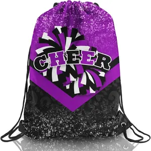 Cheer Drawstring Backpack Cheerleading Drawstring Gym Bag Cheerleader Gifts for Cheerleader (Black&Purple,1 Pcs)