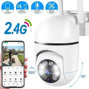 Outdoor WiFi Security Camera, Home Surveillance Camera, IP65 Weatherproof, 2.4G WiFi Connection, 355° Pan Tilt Zoom, Full Color Night Vision, Motion Alert Detection, Two-Way Talk, Remote Viewing, For Yard Porch Garden Warehouse Shop Outdoor Surveillance