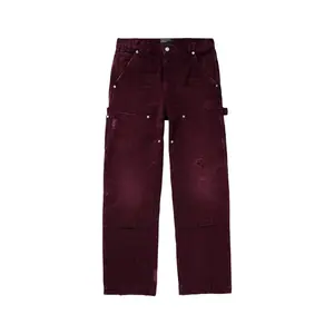 ERD Distressed Carpenter Pants Red Lightly Worn