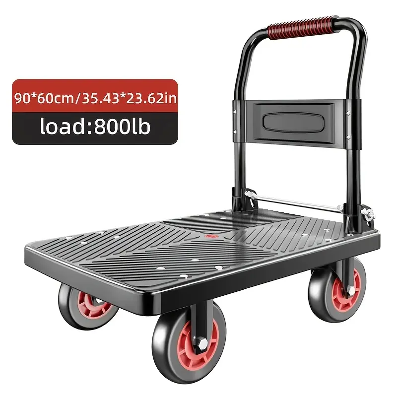 Foldable flatbed cart with silent universal wheels, specialized for transporting goods, renovation, and moving, portable small cart capable of bearing 660 pounds