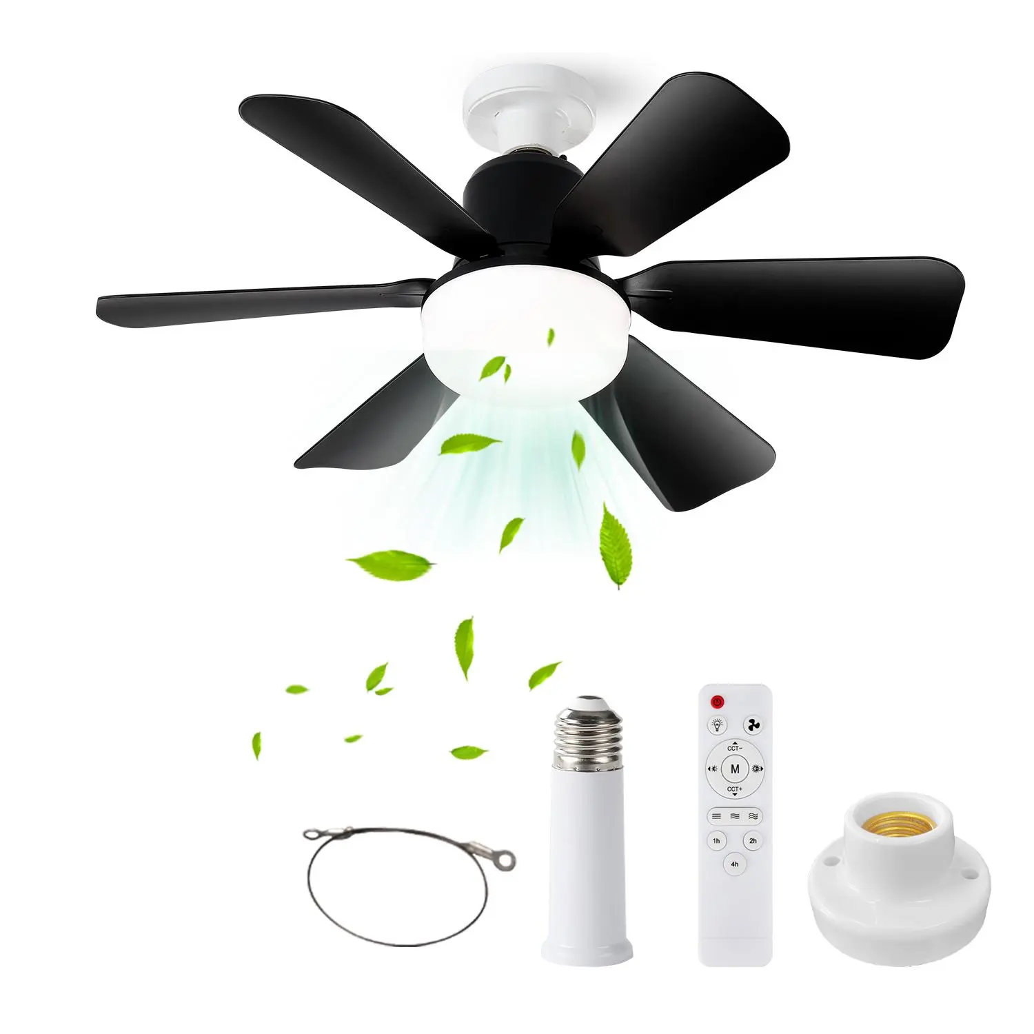 E27 Socket Fan Light with Remote Control, 2 in 1 Adjustable Speed and Brightness Dimmable Lighting, Decorative Ambiance Lighting Multifunctional, Easy to Install in Living Room Kitchen Bedroom Garage Workshop, Indoor Decorative Light