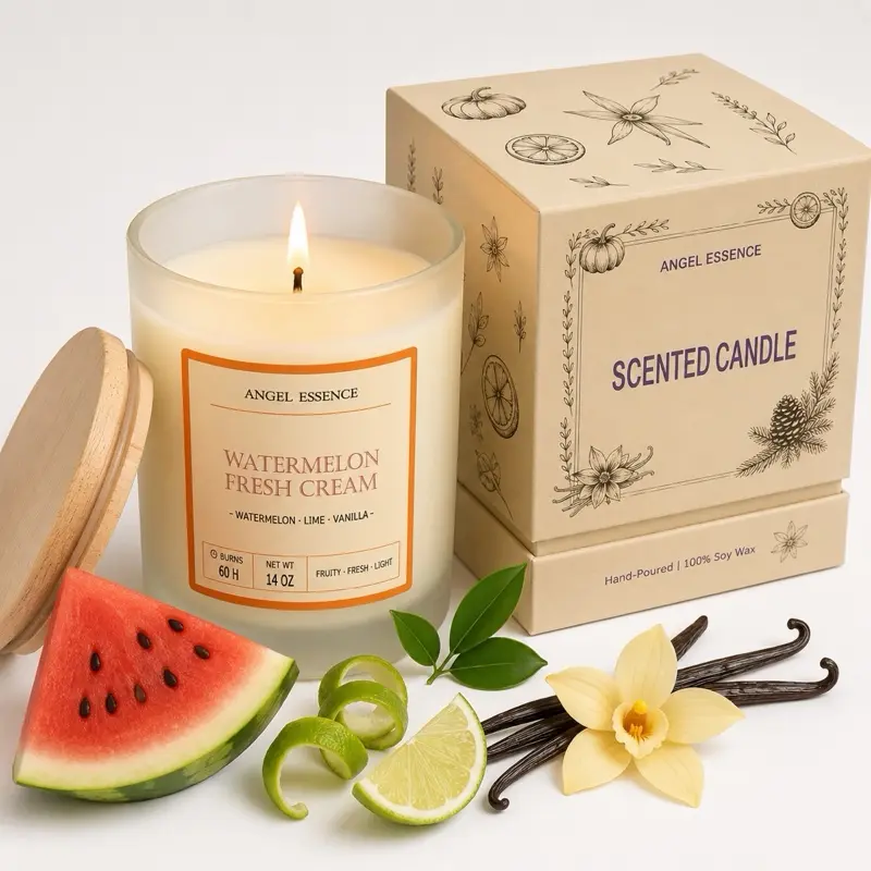 14 oz Hand-Poured Natural Soy Wax Decor Candle - Watermelon Fresh Cream Scent with Lime & Vanilla, Fragrance Wick for Aromatherapy, Room Freshener