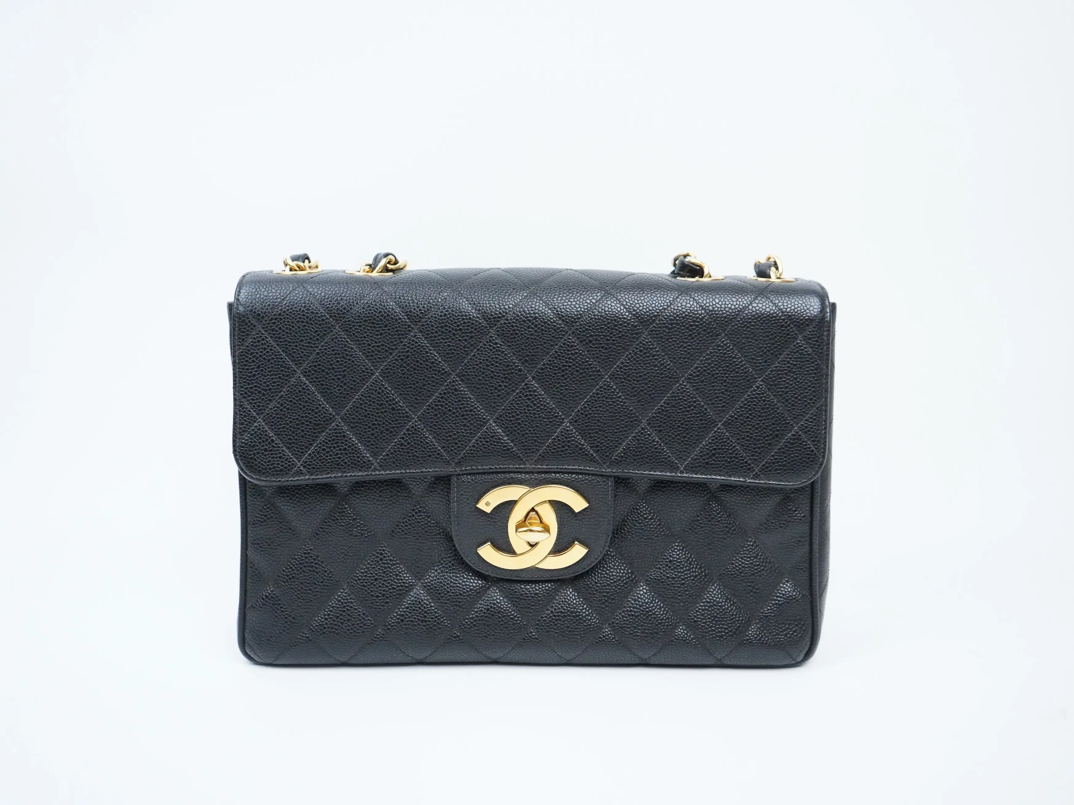 Pre-owned CHANEL caviar calfskin Shoulder Bags Vintage Quilted Caviar Jumbo Classic Single Flap Bag CC Gold Hardware