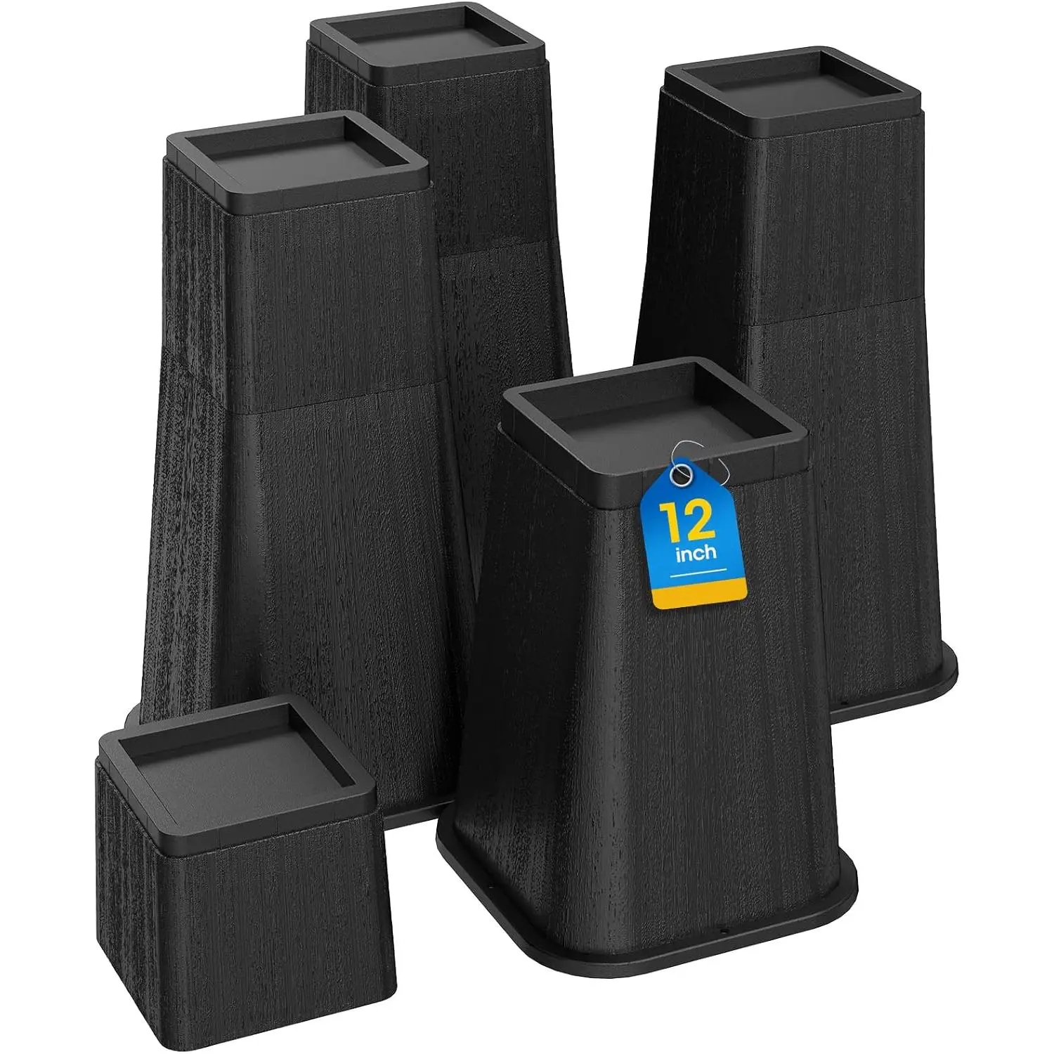 Bed Risers 12 Inch Heavy Duty, Stackable Furniture Risers Lifts 4inch 8inch 12inch for Table, Desk Leg, Sofa, Couch, Supports Up to 6,000 Lbs, Black, 4 Pack