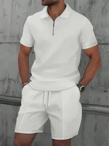 Men's Casual Polo Suit, Short Sleeve Buttoned Top + Loose Shorts, Ideal for Vacation, Dates, Beach, Daily Wear, Summer Two-Piece Set, Menswear Clothes