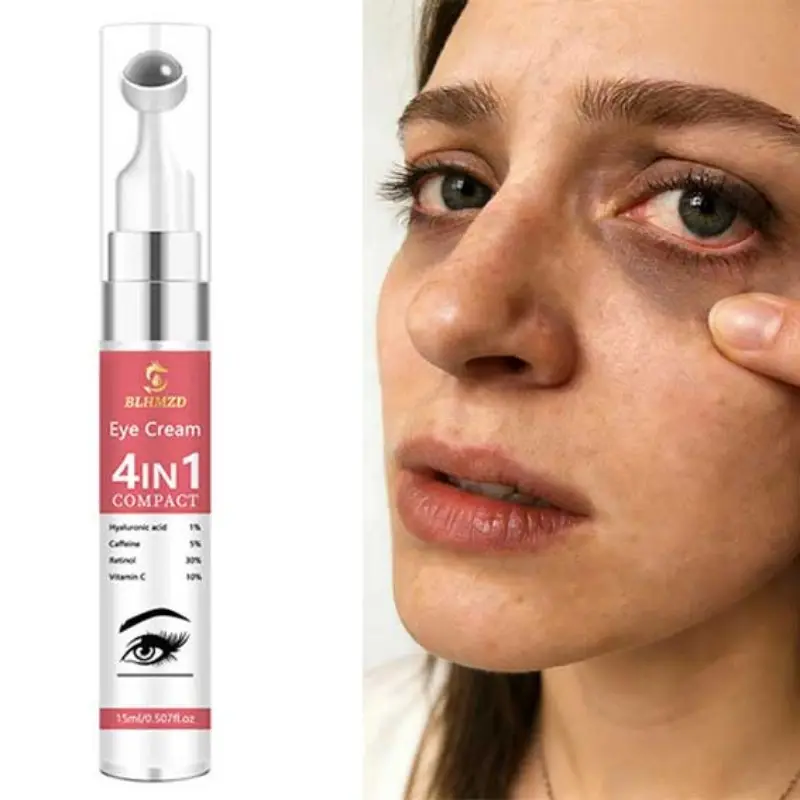 BLHMZD 4-in-1 Rollerball Eye Cream Eye Care Formula 15ml | 30% Retinol + 10% Vitamin C + 5% Caffeine + 1% Hyaluronic Acid, reduces fine lines and brightens the eye area, Eye Brightener | Cooling rollerball massage promotes absorption Eye Wrinkle Cream