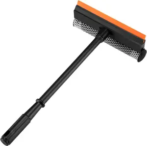2-in-1 Window Squeegee for Car & Glass – 16 Inch Long Handle Sponge Cleaner for Windshield, Shower, Outdoor Windows & Gas Station Use