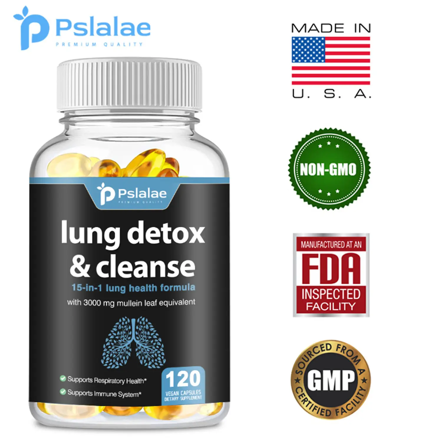 Lung Detox & Cleanse | Mullein Leaf Capsules | 15-In-1 Lung Health Formula for Respiratory, Immune & Purification Support | 10:1 Mullein Leaf Extract