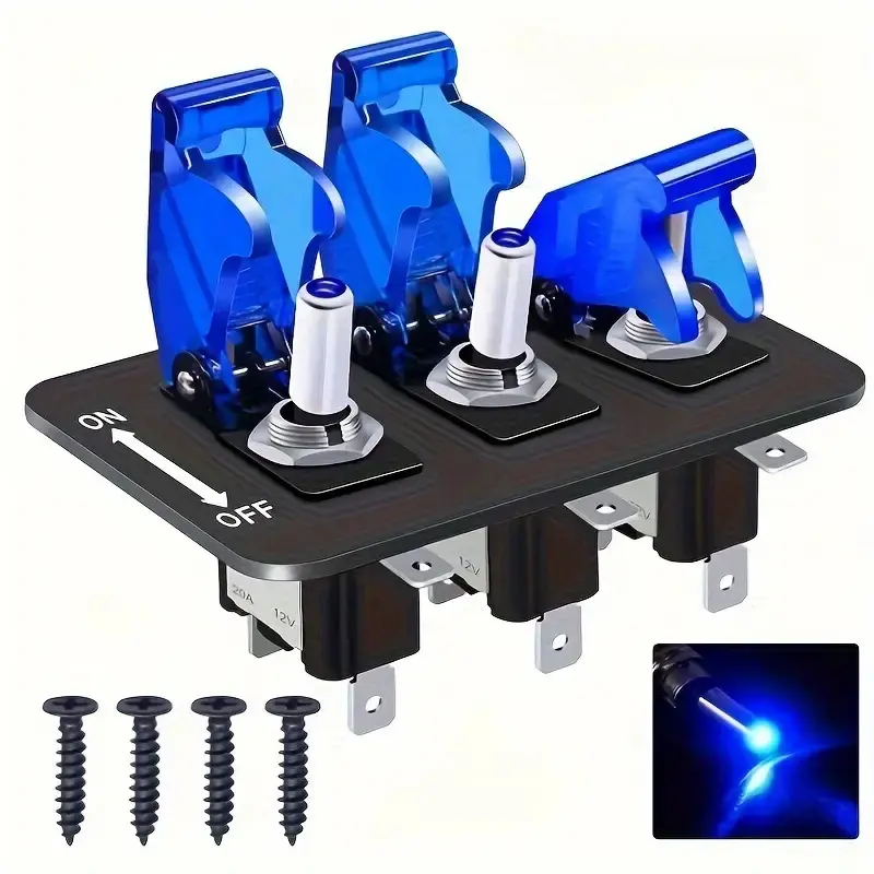 3 Gang Toggle Switch 12V Rocker Switch Panel with LED Light Flip Cover On/Off 3-Pin SPST Rocker Switch ASW-07D for Car Modification Combination Switch