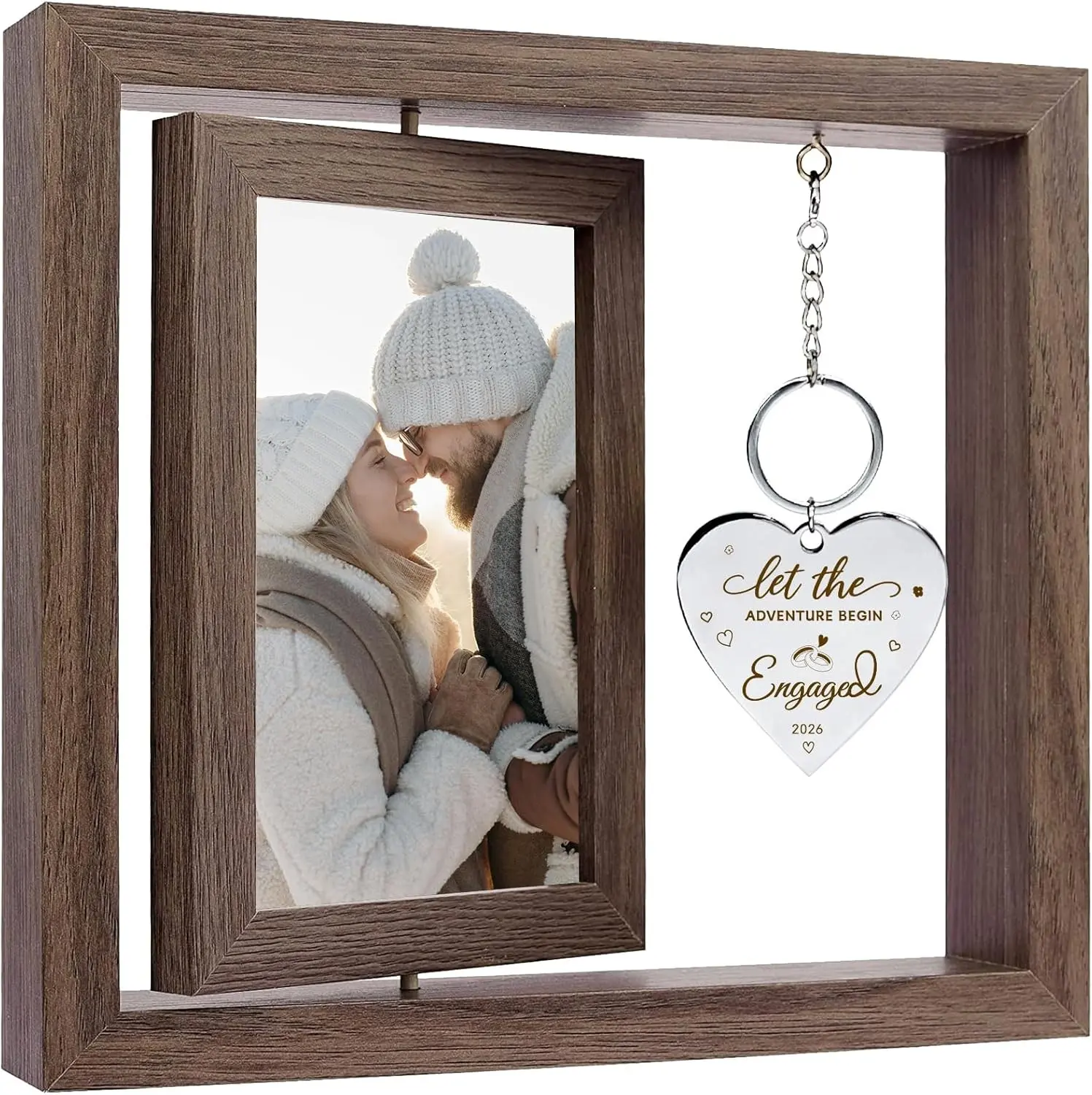 Engagement Gifts for Couples - Let The Adventure Begin Engagement Picture Frame, Cool Wedding Engagement Gift for Newly Engaged Couples 2026, 4x6 Rotating Floating Engaged Frame