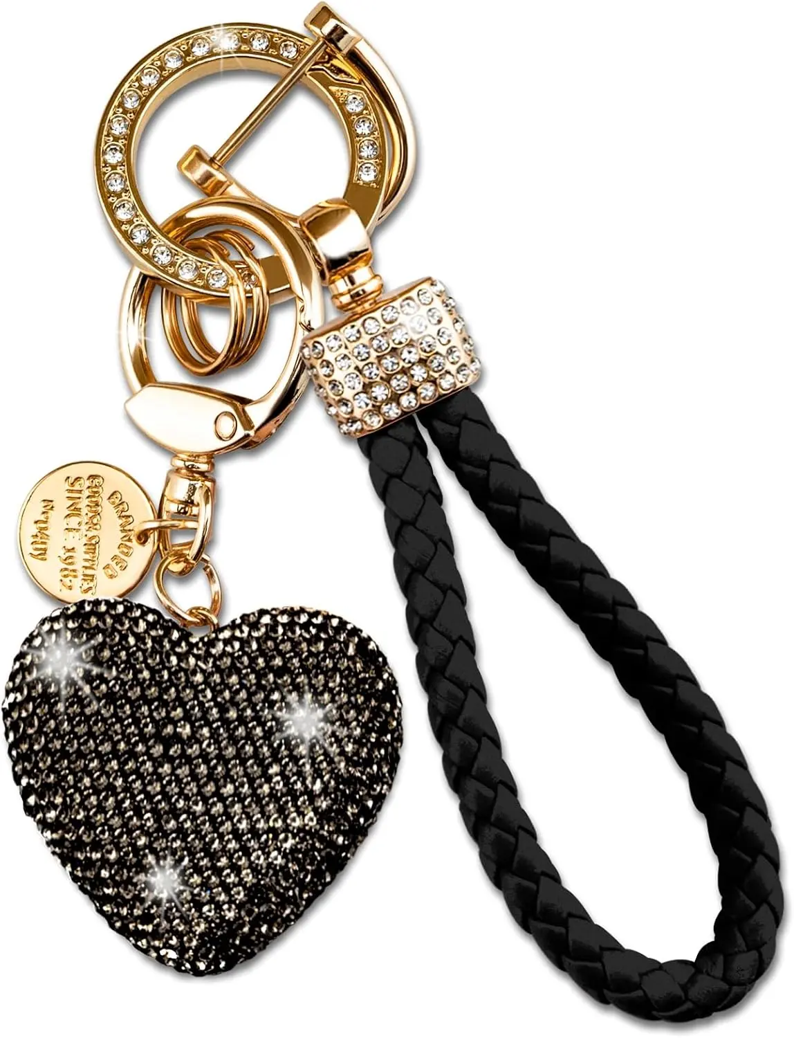 Women's Bling Heart Keychain Wristlet, Fashion Costume Jewelry Accessory for Car Keys, Purse, Handbag