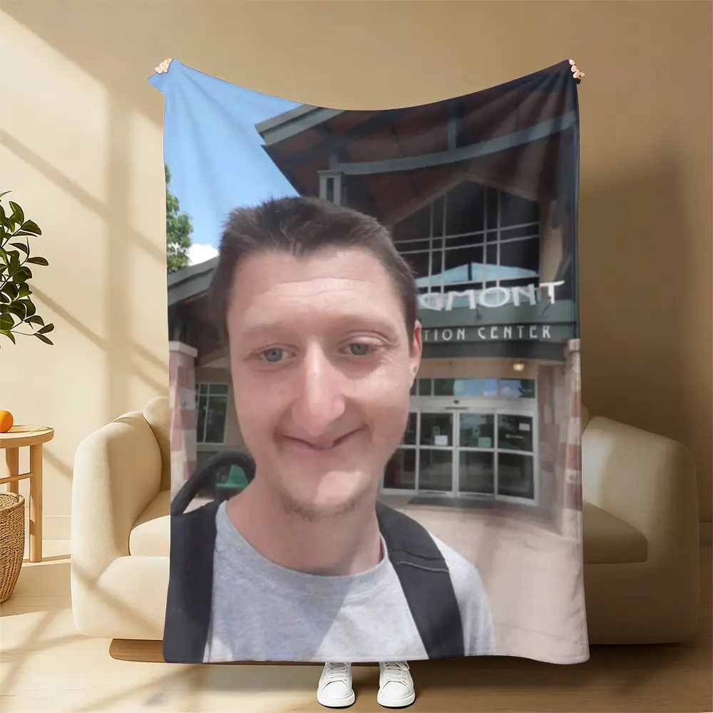 Custom Personalized Photo Portrait Print Fleece Throw Blanket, Upload Your Own Picture Custom Image Blanket, Oversized Soft Customized Blanket For Bedroom Couch,Anniversary Birthday Memorial Keepsake Gift For Family Friends Loved Ones