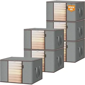 90L Oversized Clothes Storage, Foldable Large Blanket Storage Bags with Zippers, Storage and Organization for Clothing, Comforter, Bedding, Toys, Closet Organizers with Enhanced Handle