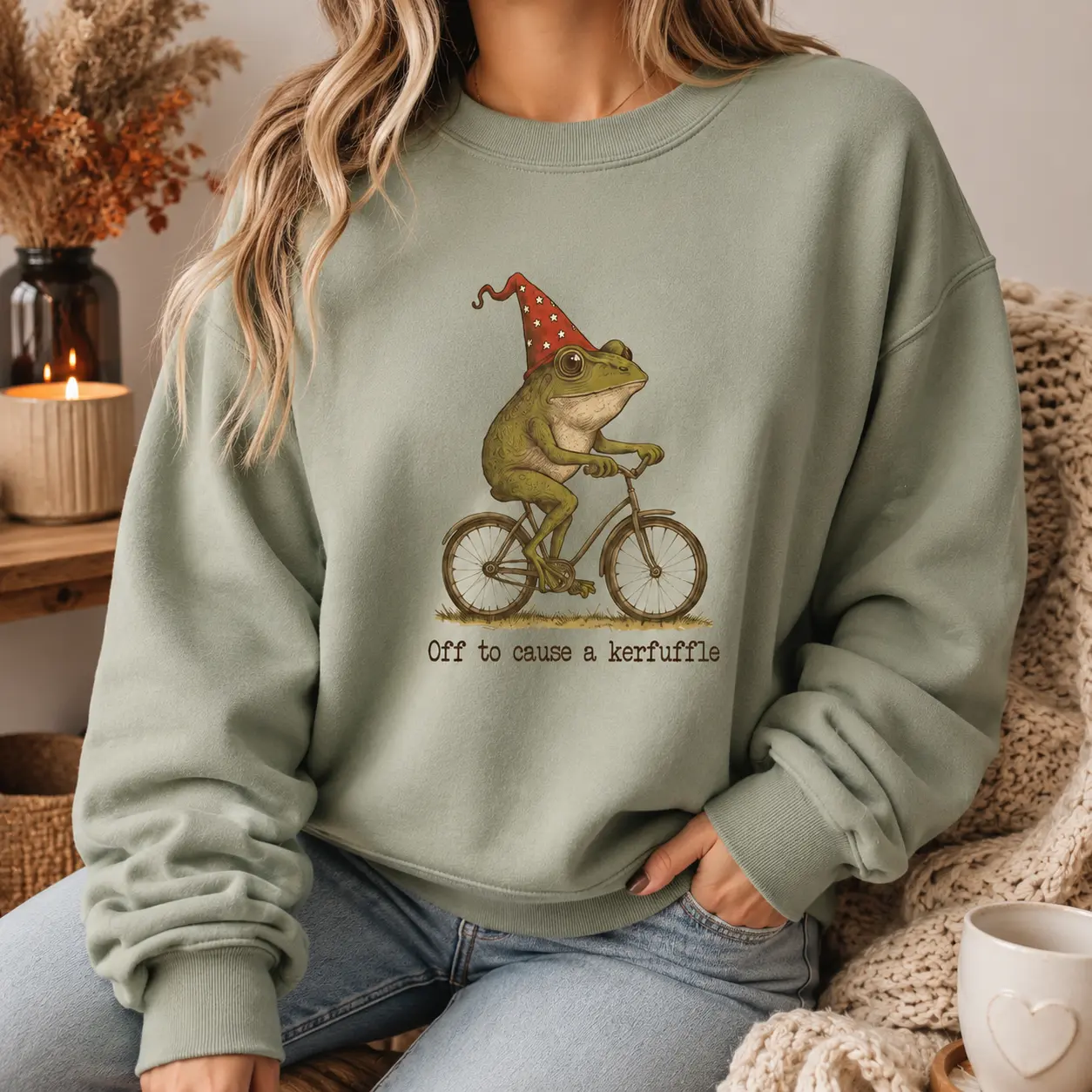 Whimsical Frog Sweatshirt, Witch Frog Graphic Tee, Cottagecore Fall Outfit, Gift For Frog Lover , Made in USA, 100% Cotton.