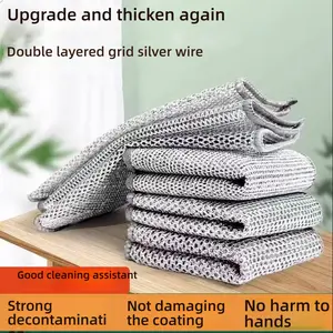 Double-Sided Kitchen Scrubber Pad｜Silver Fiber Scrubbing+Absorbent Sponge｜Oil Removal Magic Cloth Cleaning Tool