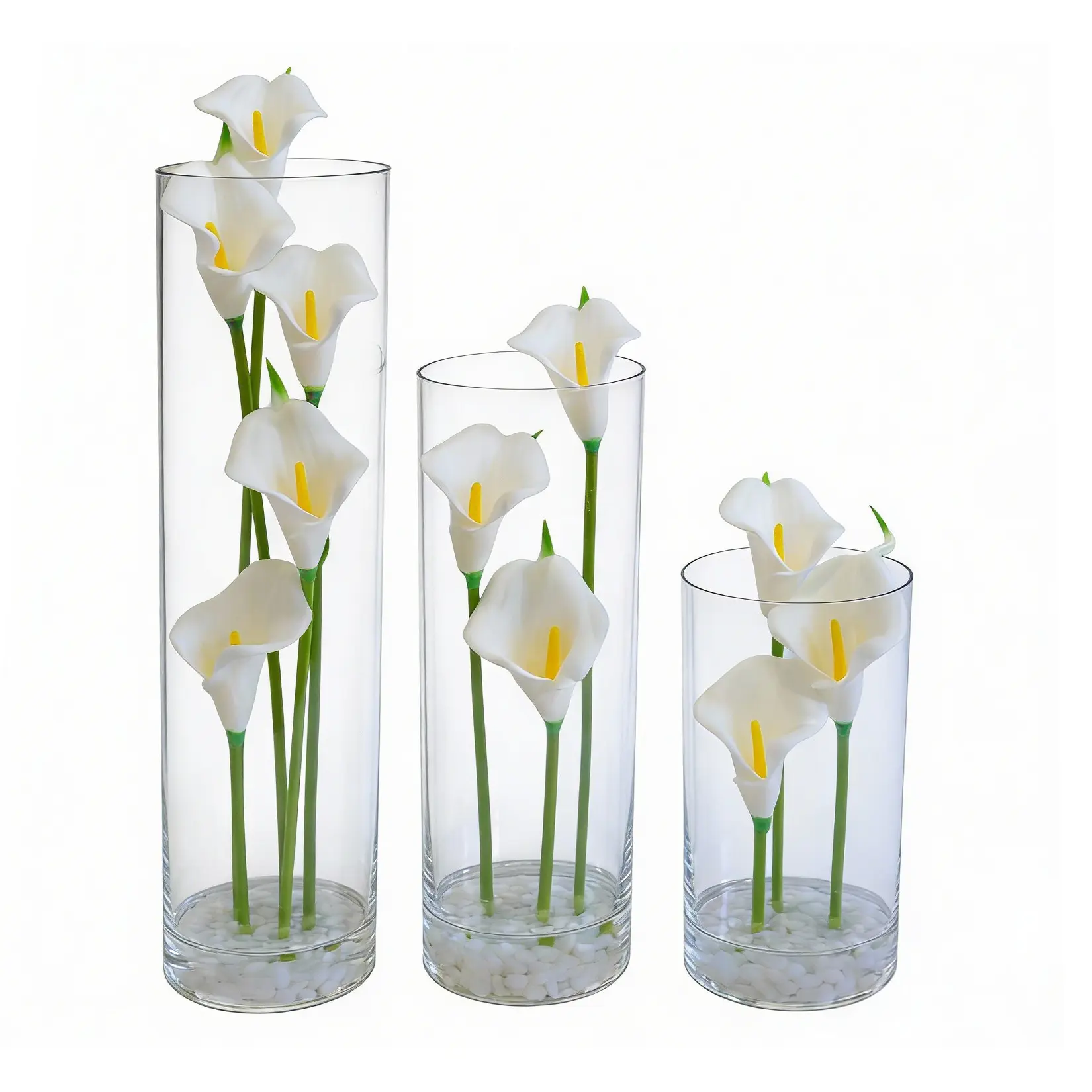 3-Piece Real Touch White Calla Lily Plants Set with Glass Vase & Faux Water, Table Decor Centerpiece Decoration, Ideal Gift for Home Wedding (Faux Flowers)