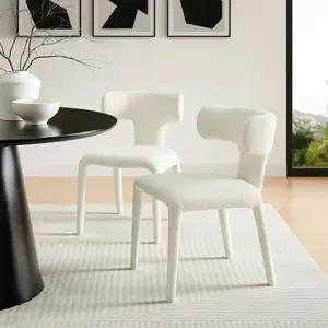 Stellan Curved Back Boucle Upholstered Dining Chair in Cream