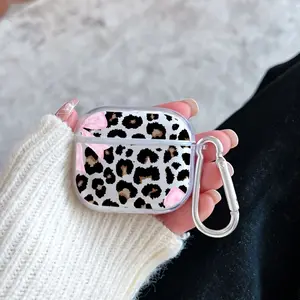 Leopard Bow Fantasy Pattern TPU Soft Protective Case for Apple AirPods 4/3/2/1/Pro/Pro2 Transparent Earphone Cover with Keychain Attachment