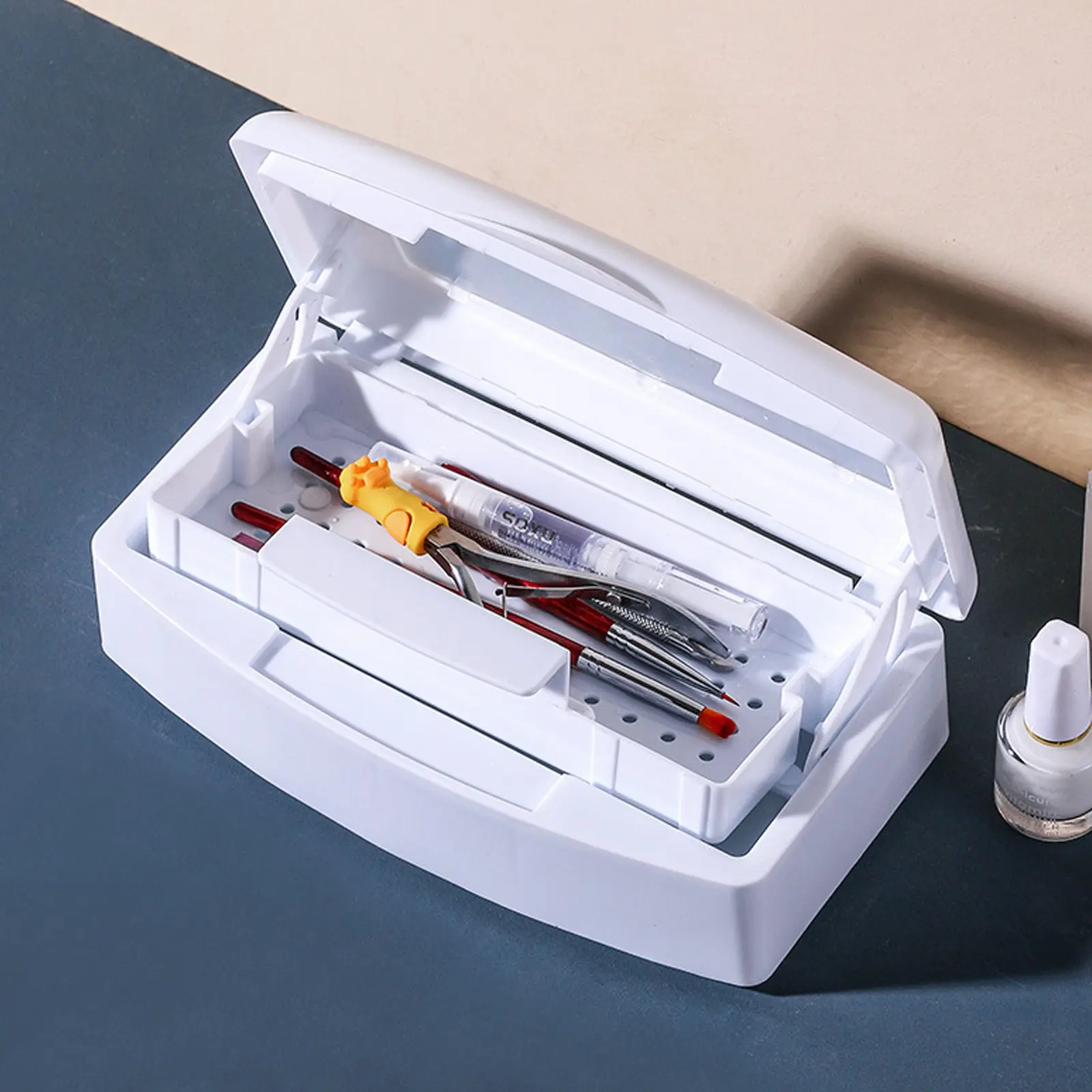Nail Sterilizer Tray Disinfection Box Sterilizing Clean Nail Art Salon Manicure Implement Sanitize Tool Equipment Cleaner Tools Sanding Head Storage Box Nail Care Cleansing Nail Tech Supplies Nails Supplies Cleanser