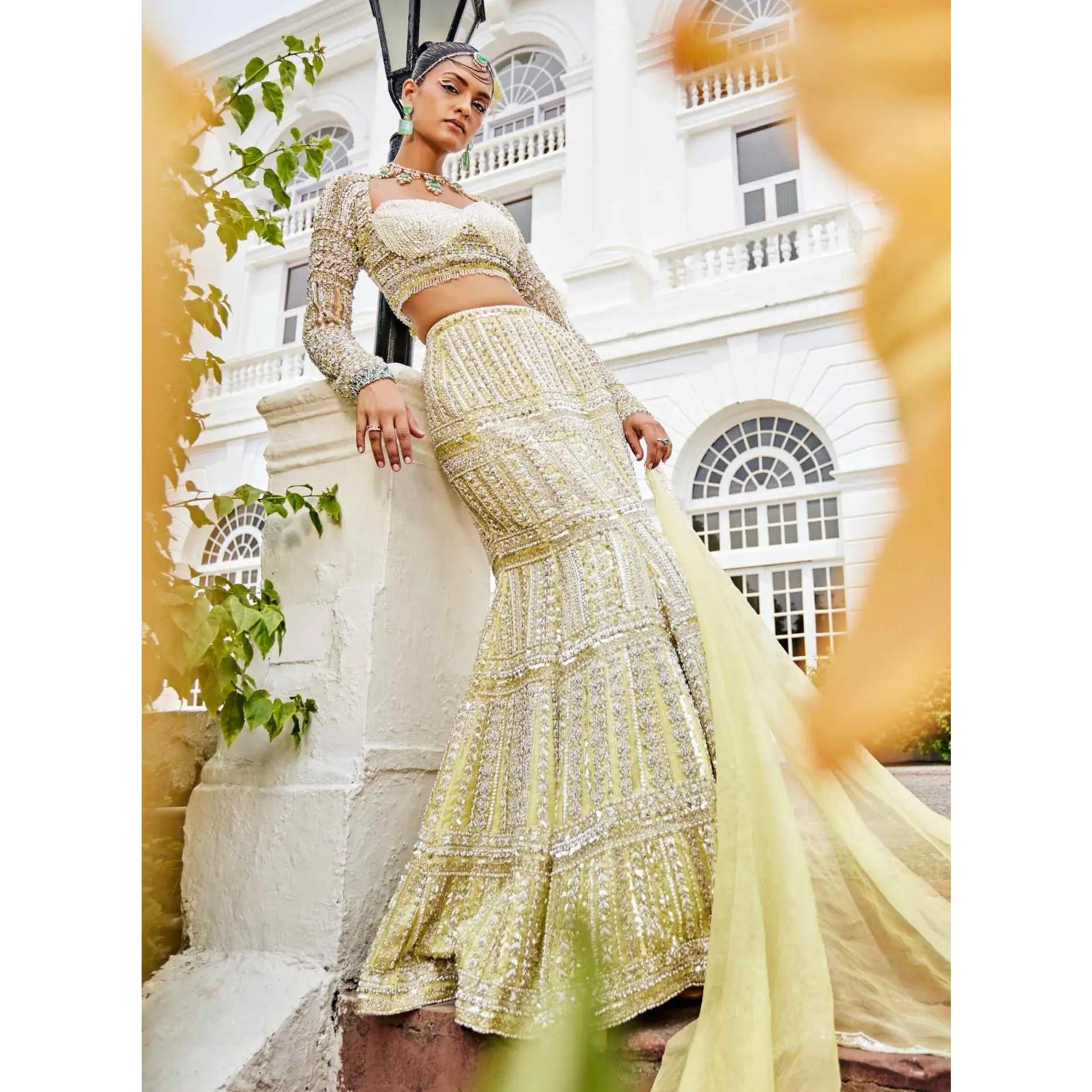 Florentine yellow mermaid lehenga set