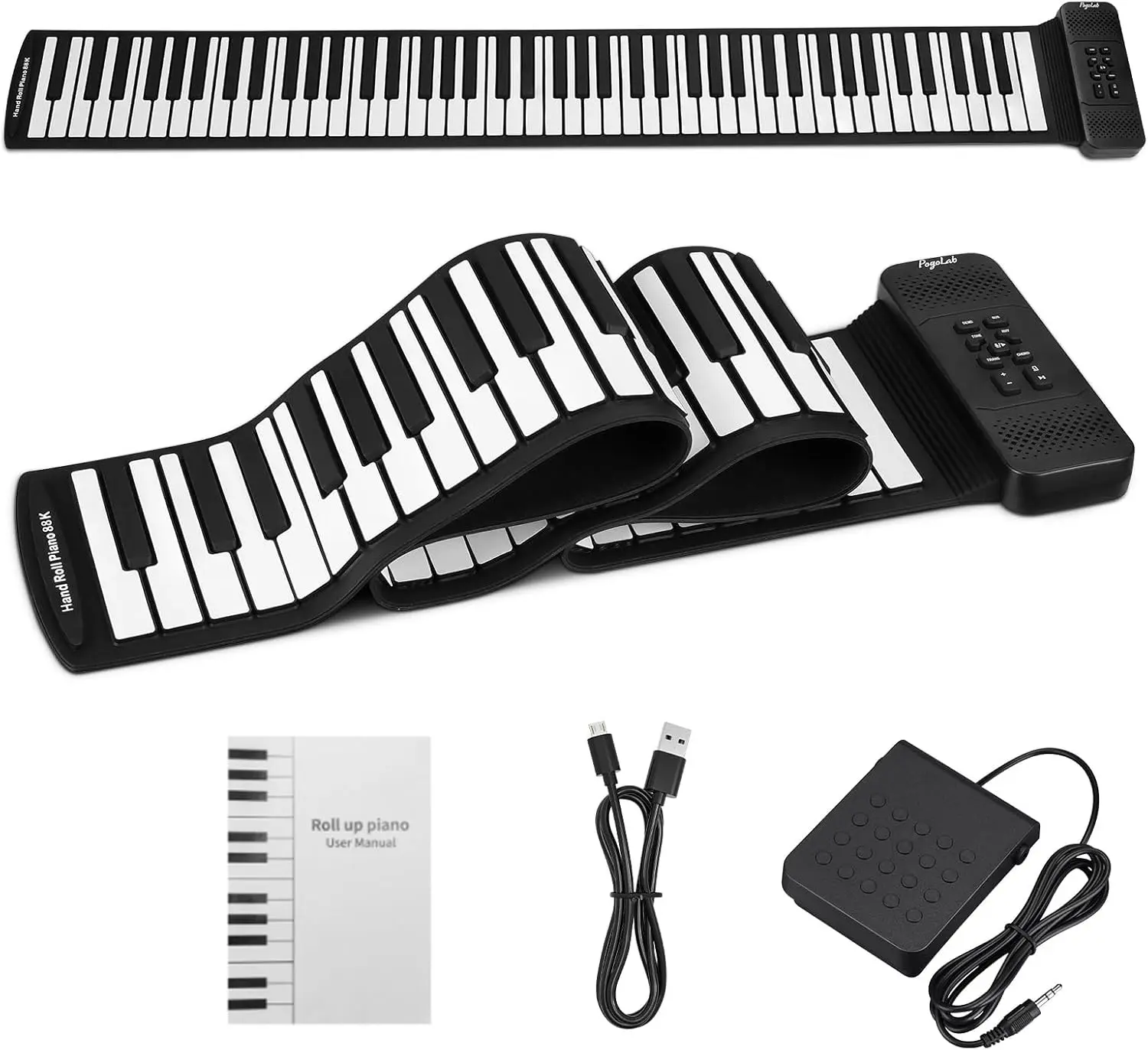 POGOLAB 88 Keys Roll Up Keyboard Piano, with Sustain Pedal, Electric Foldable Piano, 14 Songs, 128 Tones, 128 Rhythms, Rechargeable & Dual BT Function, Music Gift for Beginners
