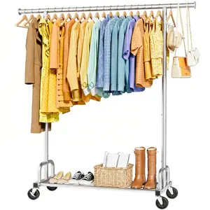 Clothes Rack Single Rod, Medium Size Garment Rack, Silver