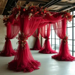 Wedding Tent Decoration, 1 Count Romantic Wedding Decoration Fabric, Stage Decoration, Banquet Background, Wedding Party Decoration Supplies, Banners, Wedding Arch Cover, Wedding Arched Backdrop