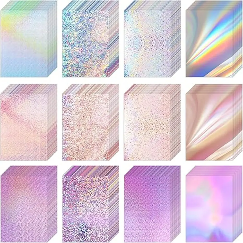 20 Sheets Holographic Cardstock A4, 250gsm Metallic Cardstock Glitter Shiny Iridescent Mirror Paper for Scrapbooking DIY Craft Scrapbooking Supplies