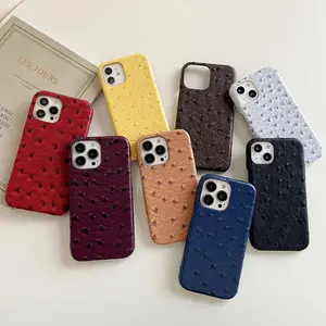 Luxury Ostrich Pattern Phone Case For iPhone 16 15 14 13 12 11 15Pro Max PU Leather Hard Shockproof Cover