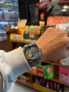 Colorful Graffiti Watch, Unisex Street Style, Street Trend Watch, High Fashion Personality Watch, Stylish Watch, Color Block Design, Casual Oval Quartz Watch