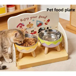 Pet food tray anti-spill, cat dining table, adjustable dog food stand, pet bowl rack