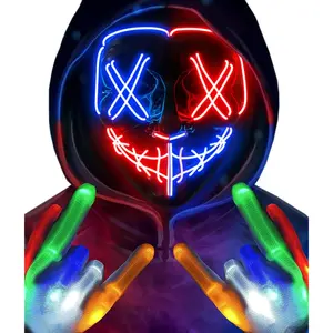 Halloween Mask Skeleton Gloves Set, Light Up Scary LED Mask with Glow Gloves, Halloween Costumes for Boys Girls