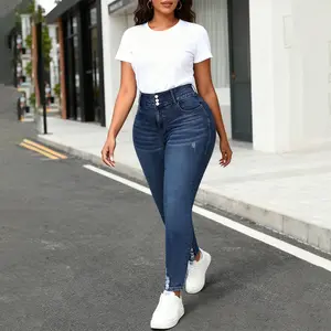 Odefou Plus Size Skinny Jeans for Women Stretch Denim Curvy Fall Winter Christmas New Year Outfit Holiday Gift Trending Pants Womenswear Trouser Streetwear