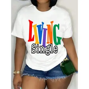 Men's Short-Sleeve Round Neck Living Single Graphic Cotton Top - Bright Colored Lettering, Casual Streetwear Sports & Outdoor Shirt